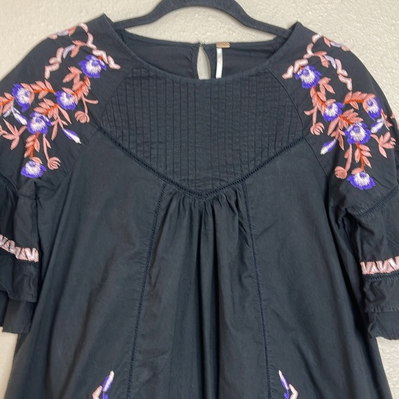 Free People Women’s Black Embroidered Boho Mini Dress – Size Sm Festive Goth - Picture 2 of 10